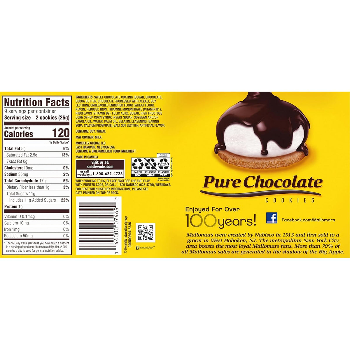 MALLOMARS Pure Chocolate Cookies, 8.2 oz – Shareable Marshmallow and Chocolate Snack for Family Movie Night