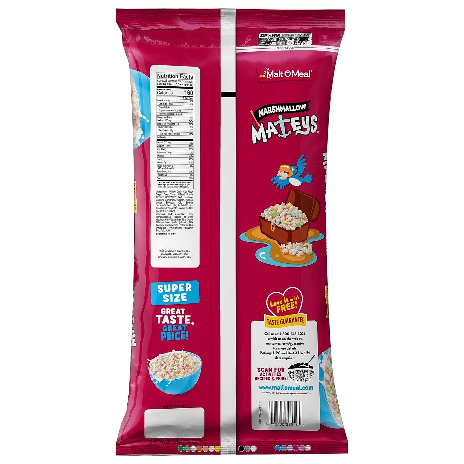 Malt-O-Meal Marshmallow Mateys Frosted Oat Cereal – Kid Friendly Pantry Staple for After School Snacks, 33 OZ Bag