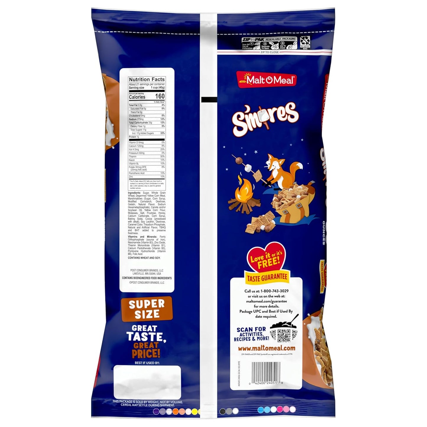 Malt-O-Meal S'mores Cereal – Quick Energy Breakfast Bowl for Busy Work-from-Home Mornings, 30 oz Bag