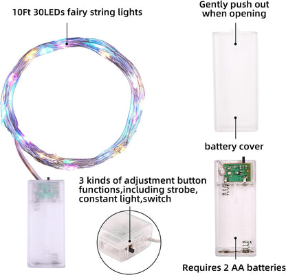 Mandiq 4 Pack Cool-to-Touch Fairy Lights for Kids Bedroom, Battery Operated Multicolor String Lights Safe for Nursery and Playroom
