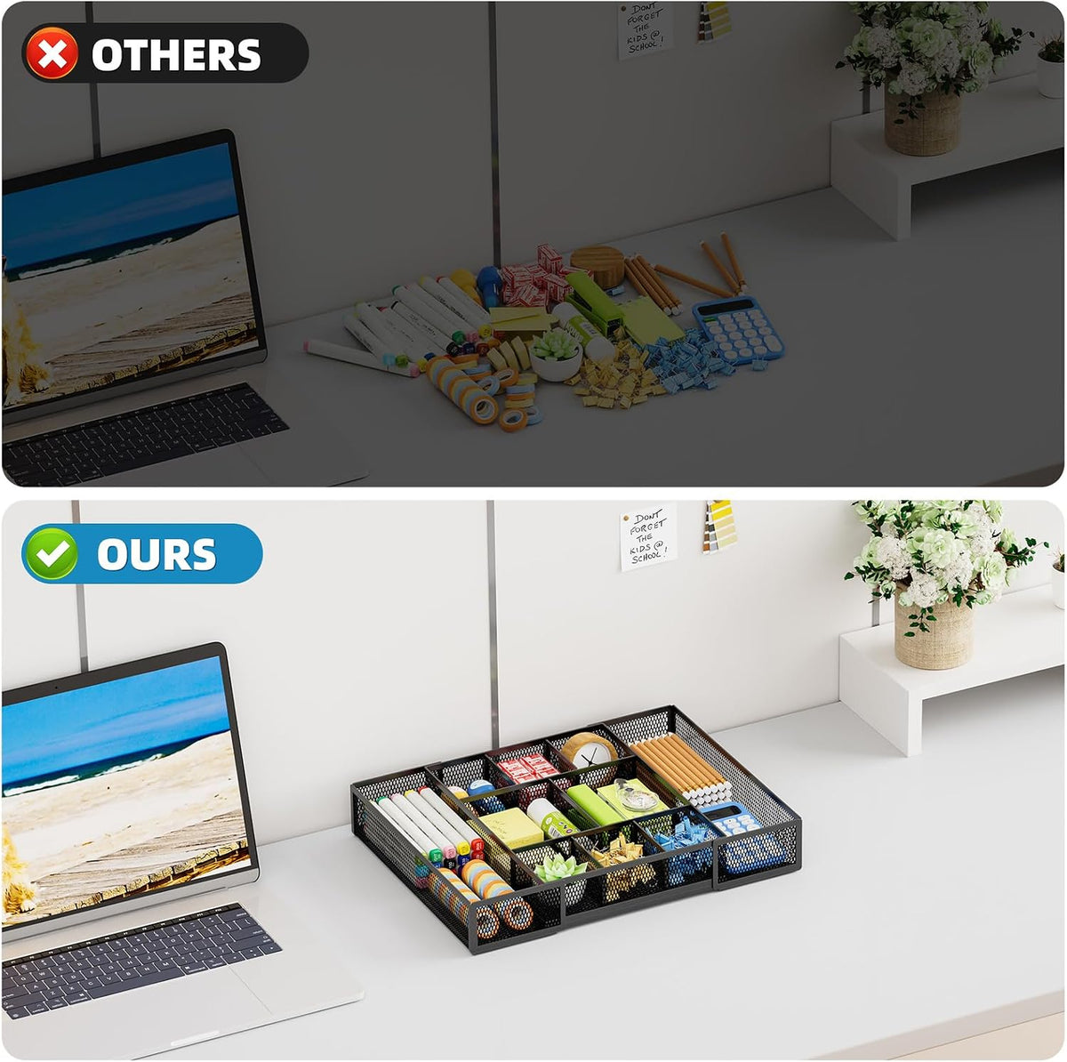 Marbrasse Mesh Desk Drawer Organizer for Study Nook and Home Office, Adjustable Compartment Tray for Daily Workflow and Productivity Rituals