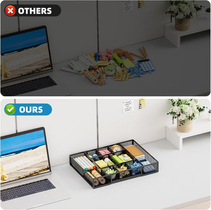 Marbrasse Mesh Desk Drawer Organizer for Study Nook and Home Office, Adjustable Compartment Tray for Daily Workflow and Productivity Rituals