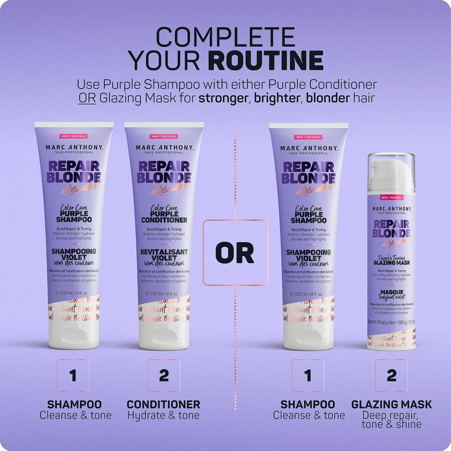 Marc Anthony Repair Blonde Purple Shampoo – Mindful Shower Ritual for Toning & Bond Repair, Color-Safe Self-Care