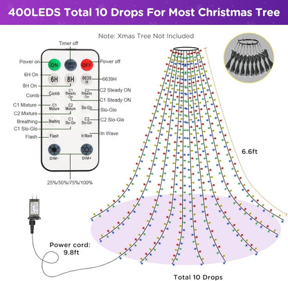 Marchpower Christmas Tree Lights – IP44 Waterproof Patio and Porch Tree Lights, 400 Diamond LEDs with 11 Modes and 13FT Remote