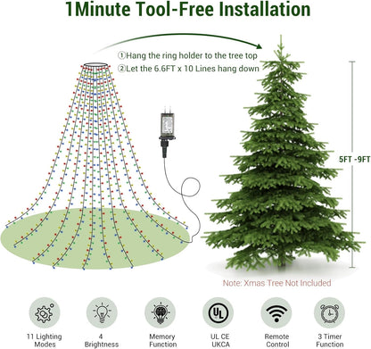 Marchpower Christmas Tree Lights – IP44 Waterproof Patio and Porch Tree Lights, 400 Diamond LEDs with 11 Modes and 13FT Remote