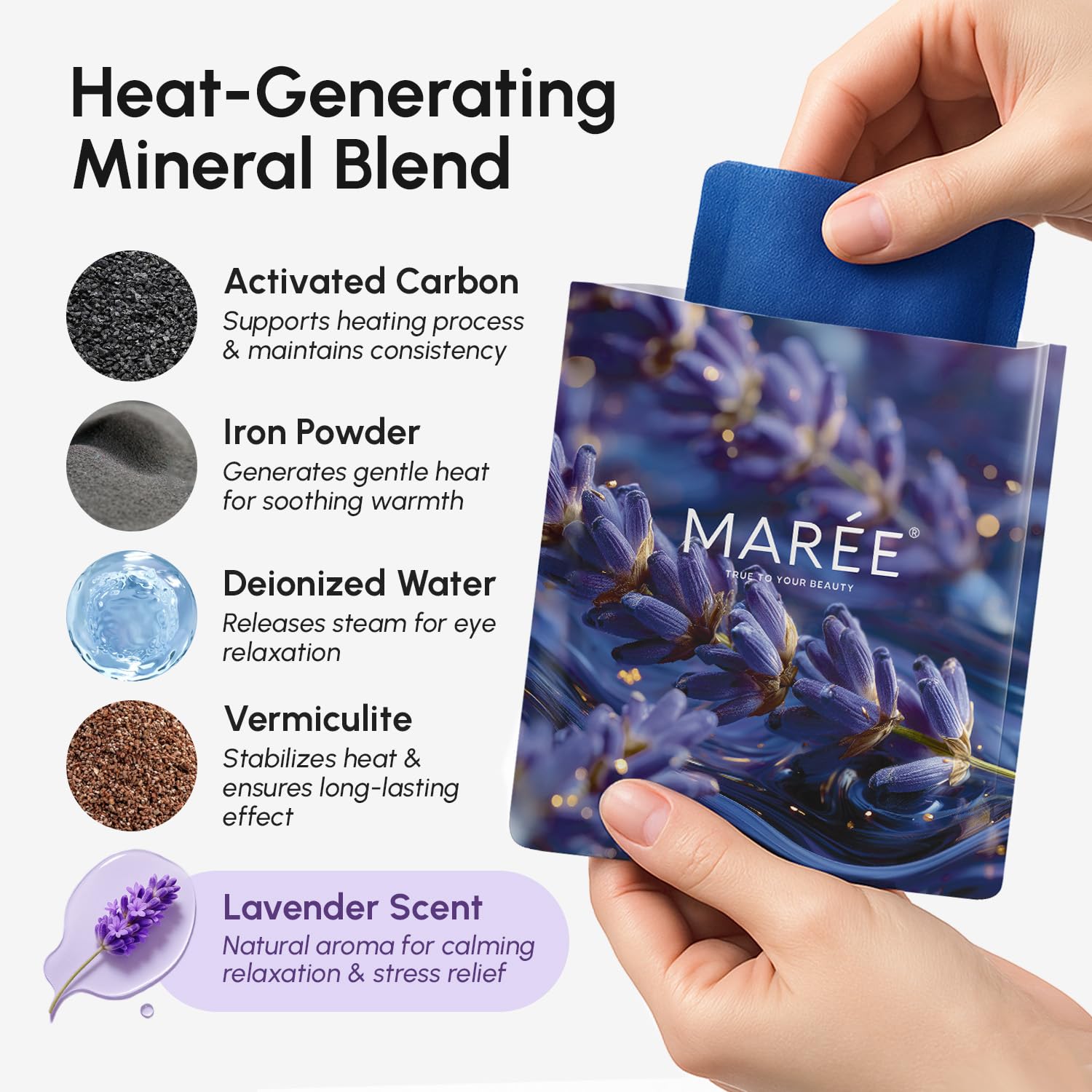 MAREE Heated Eye Compress for Sleep Routine and Bedtime Aromatherapy – Calming Lavender Steam Mask for Women