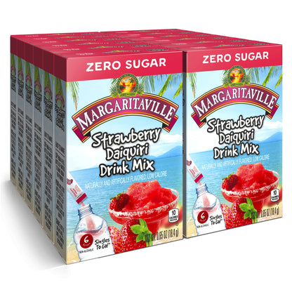 Margaritaville Singles To Go Water Drink Mix - Strawberry Daiquiri Flavored, Non-Alcoholic Powder Sticks (12 Boxes with 6 Packets Each - 72 Total Servings), 0.65 Ounce (Pack of 12)