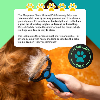 Maxpower Planet Pet Grooming Rake – Skin-Safe Undercoat Brush with Rounded Stainless Teeth, No Scratching
