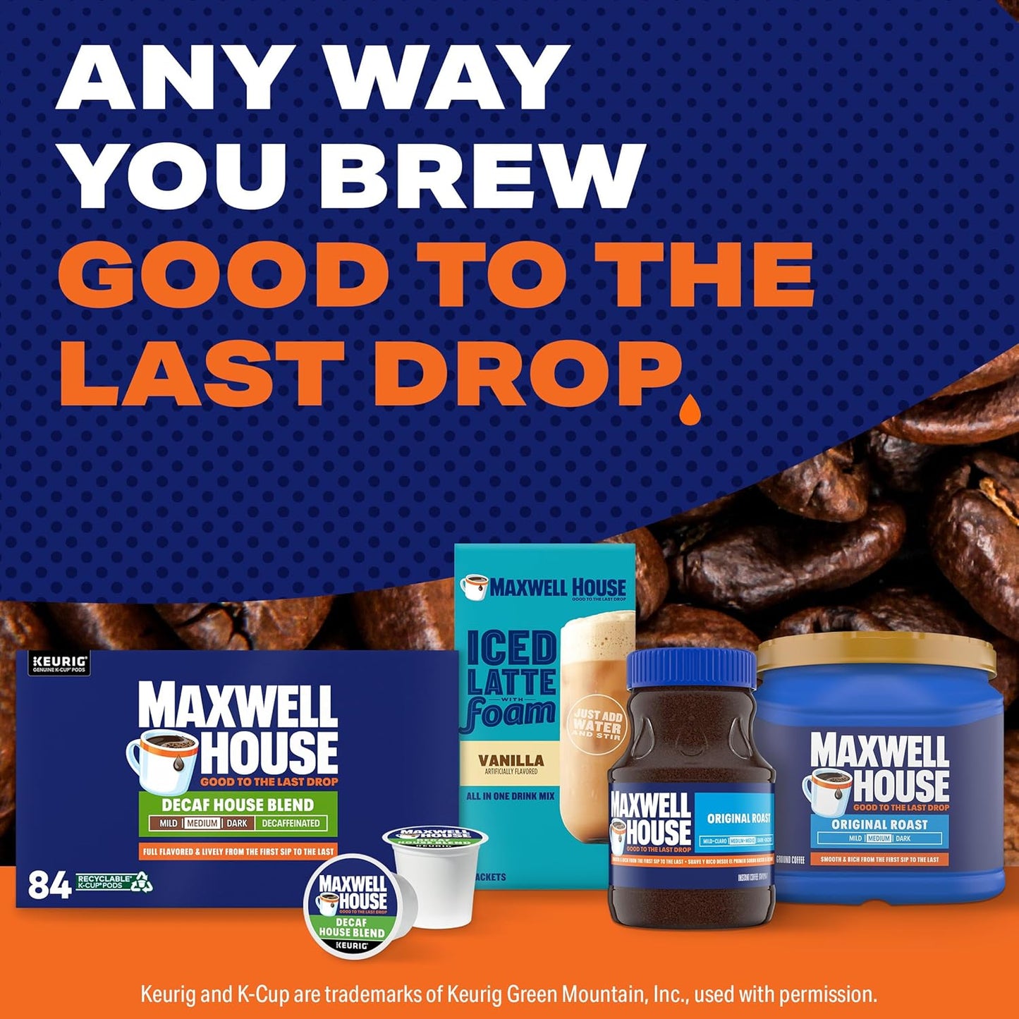 Maxwell House Decaf House Blend K-Cup Pods – Single-Serve Coffee for Uncluttered Apartment Kitchens, 84 ct Box