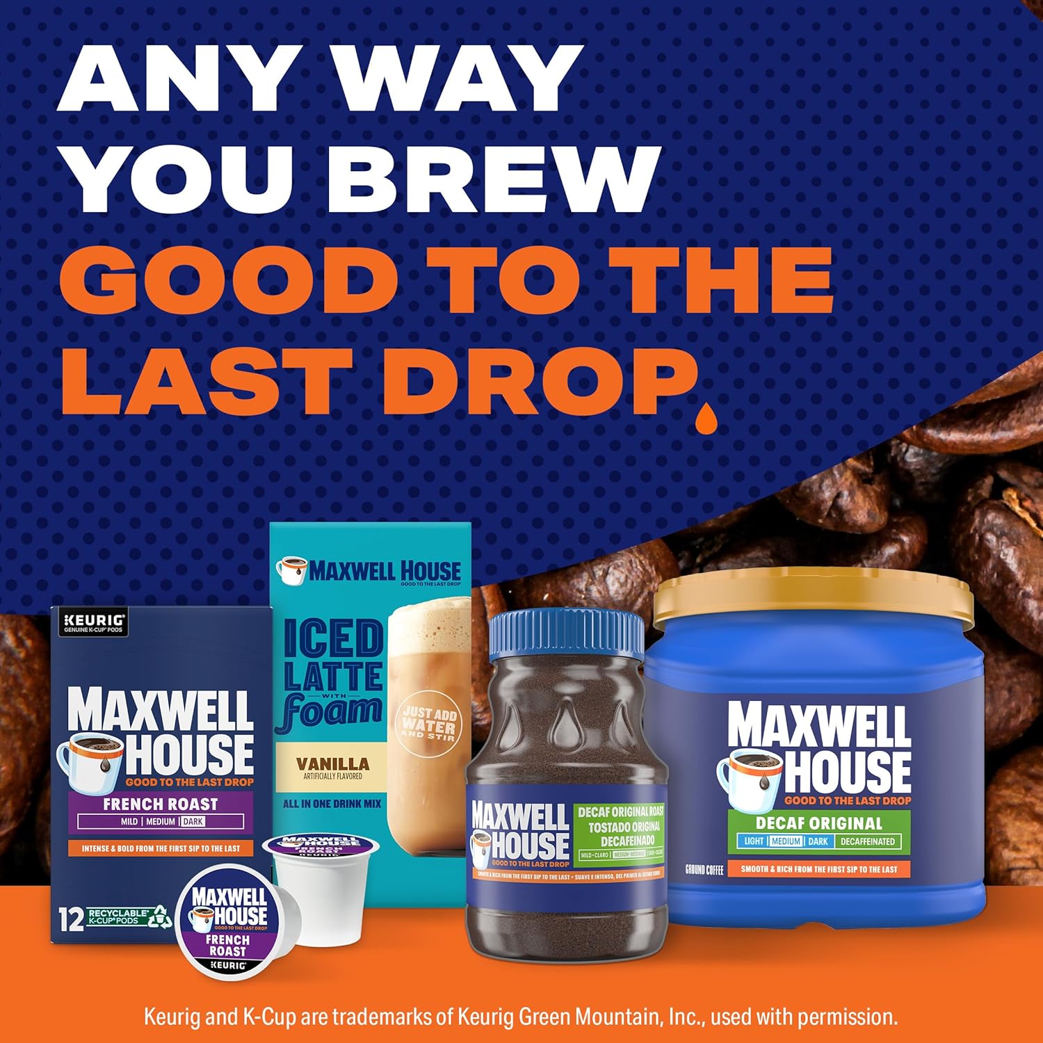 Maxwell House Decaf Original Medium Roast Ground Coffee – Pantry-Friendly Canister for Classic Kitchen Coffee Station Styling, 29.3 oz Canister