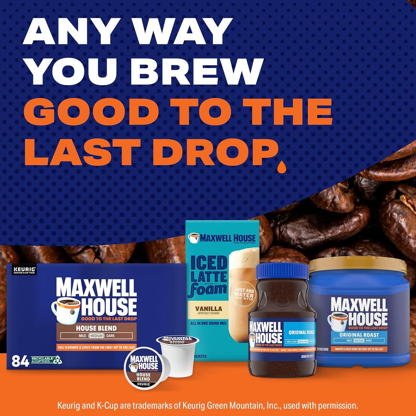 Maxwell House House Blend Medium Roast K-Cup Coffee Pods for Sensitive Stomach Daily Ritual, 84 ct