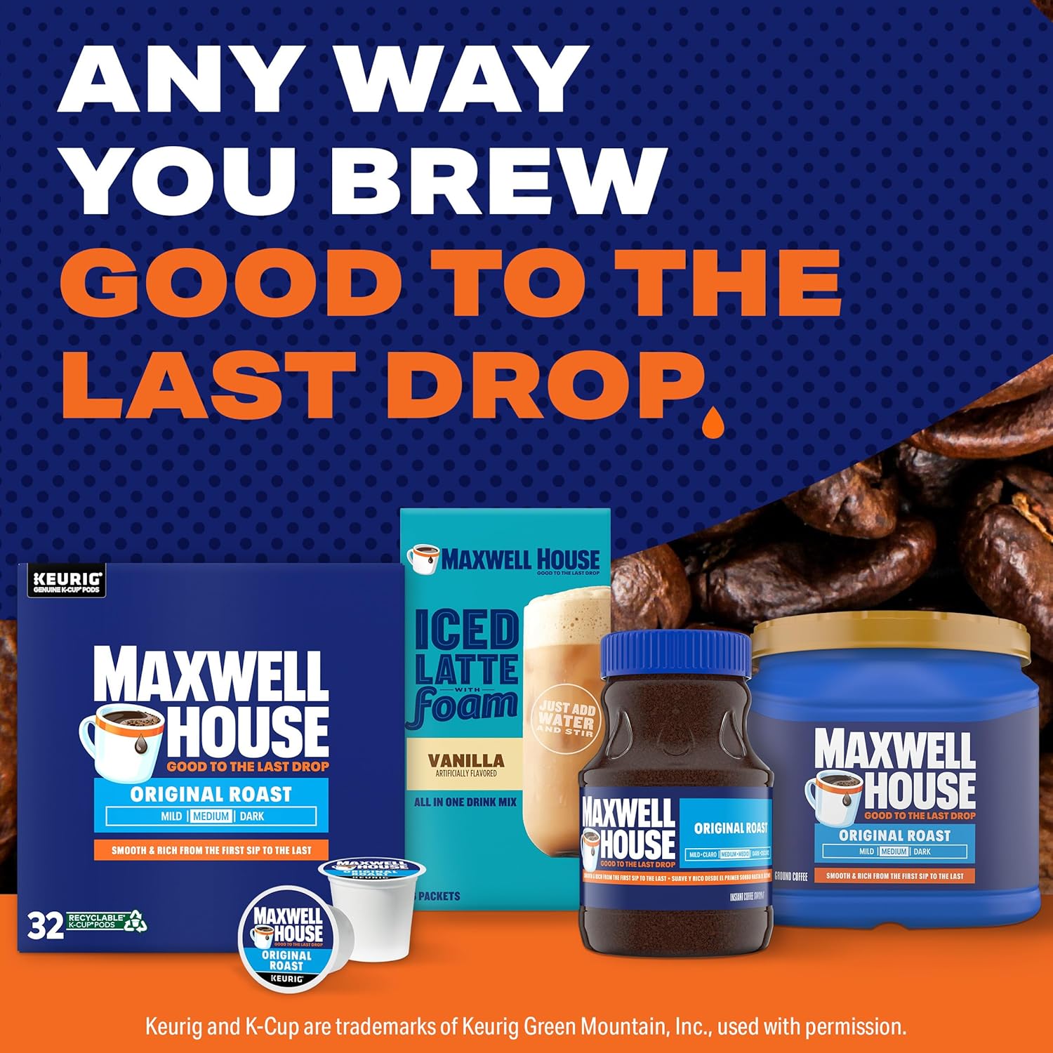 Maxwell House Original Roast K-Cup Coffee Pods for Clutter-Free Countertops, No Grinder or Scoop Required