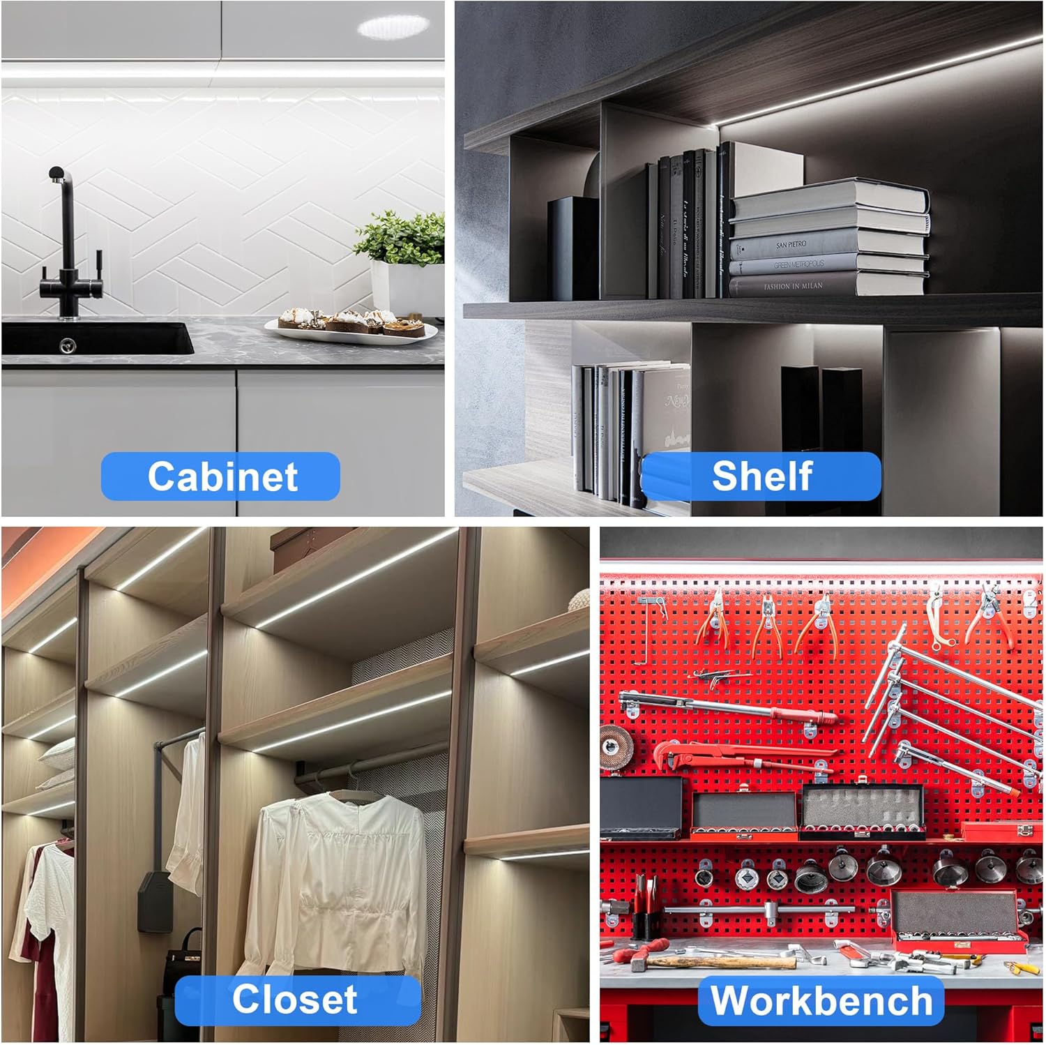 maylit Ultra Thin Under Cabinet LED Light Bar 24in/48in/72in, Simple Plug-in Strip for Clutter-Free Kitchen Counters