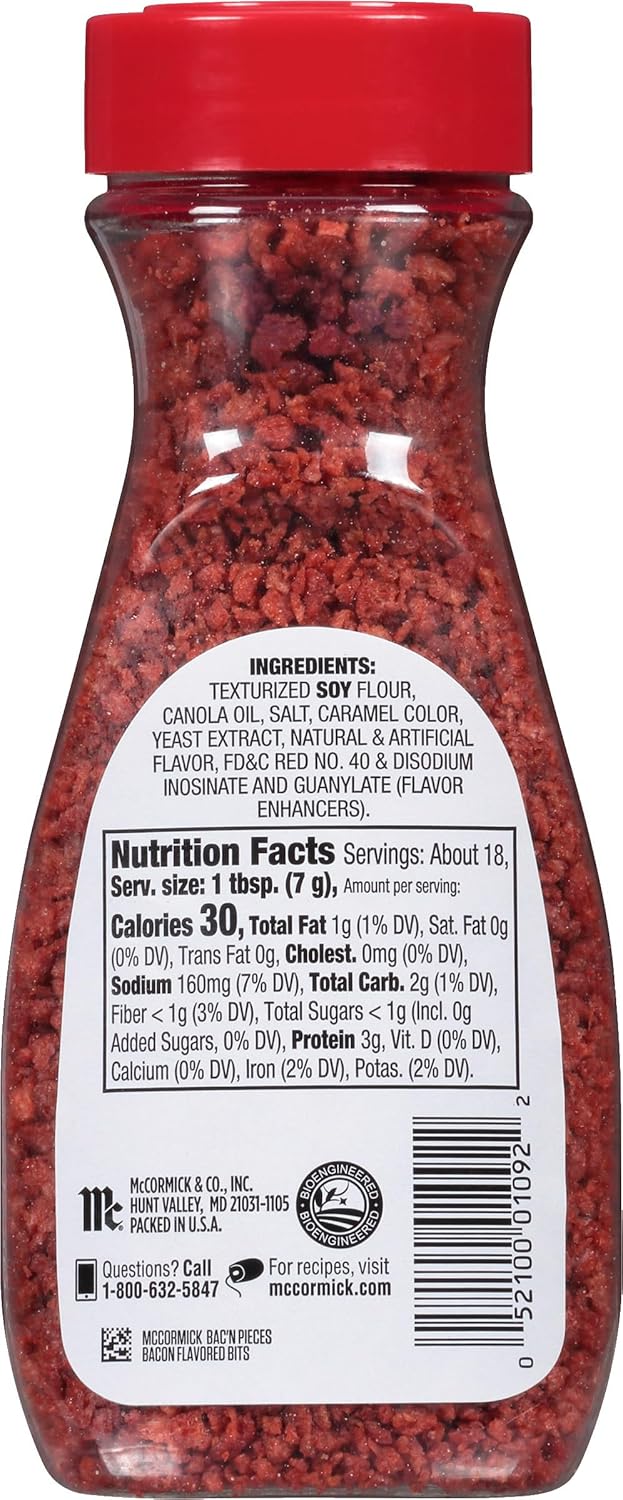 McCormick Bac'n Pieces Bacon Flavored Bits for Mindful Meatless Meal Prep, 4.4 oz Resealable Jar
