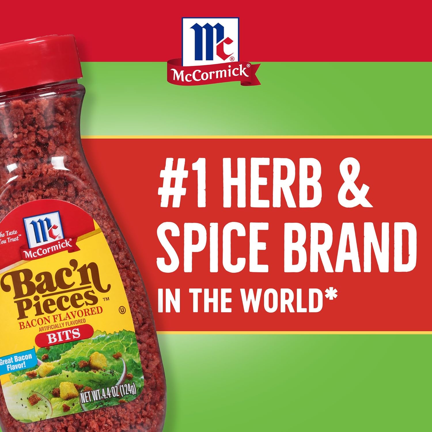 McCormick Bac'n Pieces Bacon Flavored Bits for Mindful Meatless Meal Prep, 4.4 oz Resealable Jar