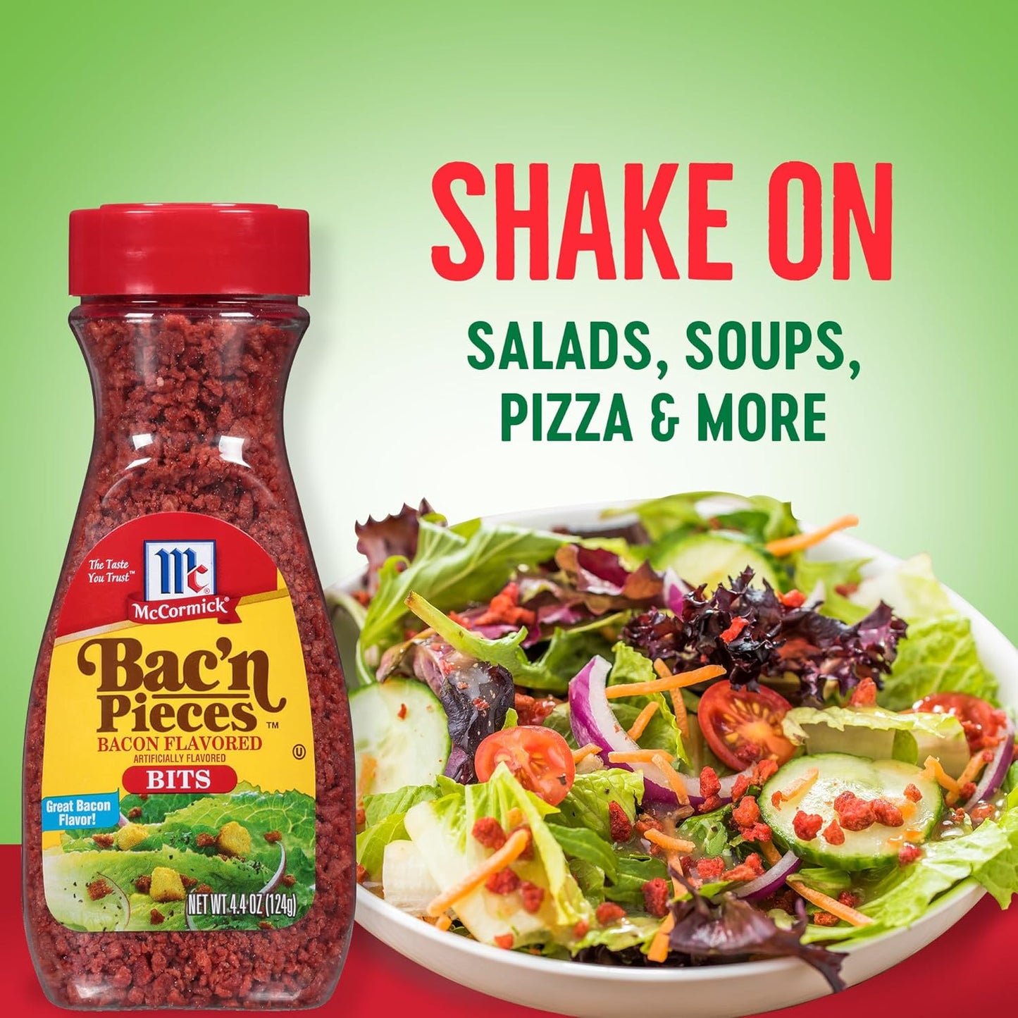 McCormick Bac'n Pieces Bacon Flavored Bits for Mindful Meatless Meal Prep, 4.4 oz Resealable Jar