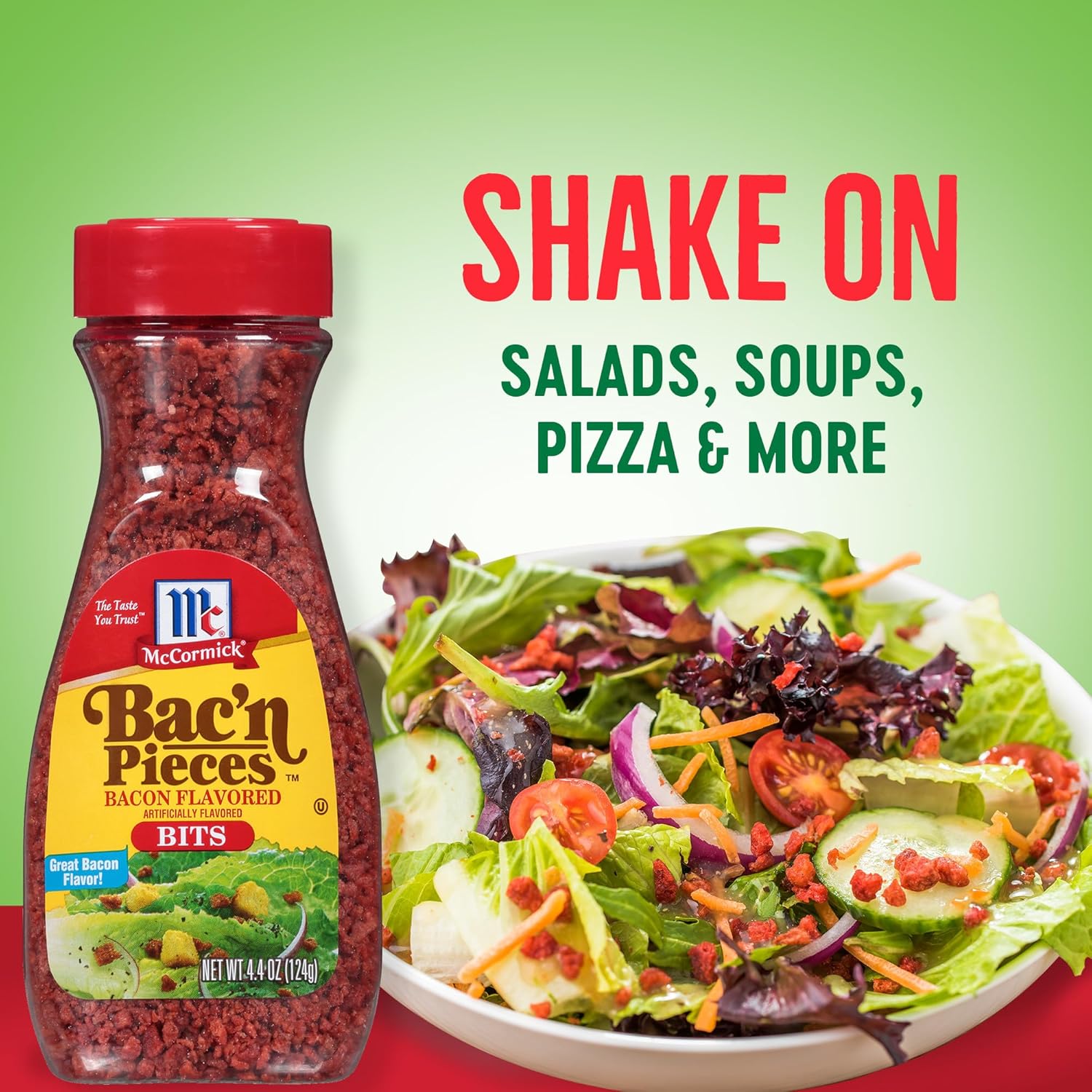 McCormick Bac'n Pieces Bacon Flavored Bits for Mindful Meatless Meal Prep, 4.4 oz Resealable Jar