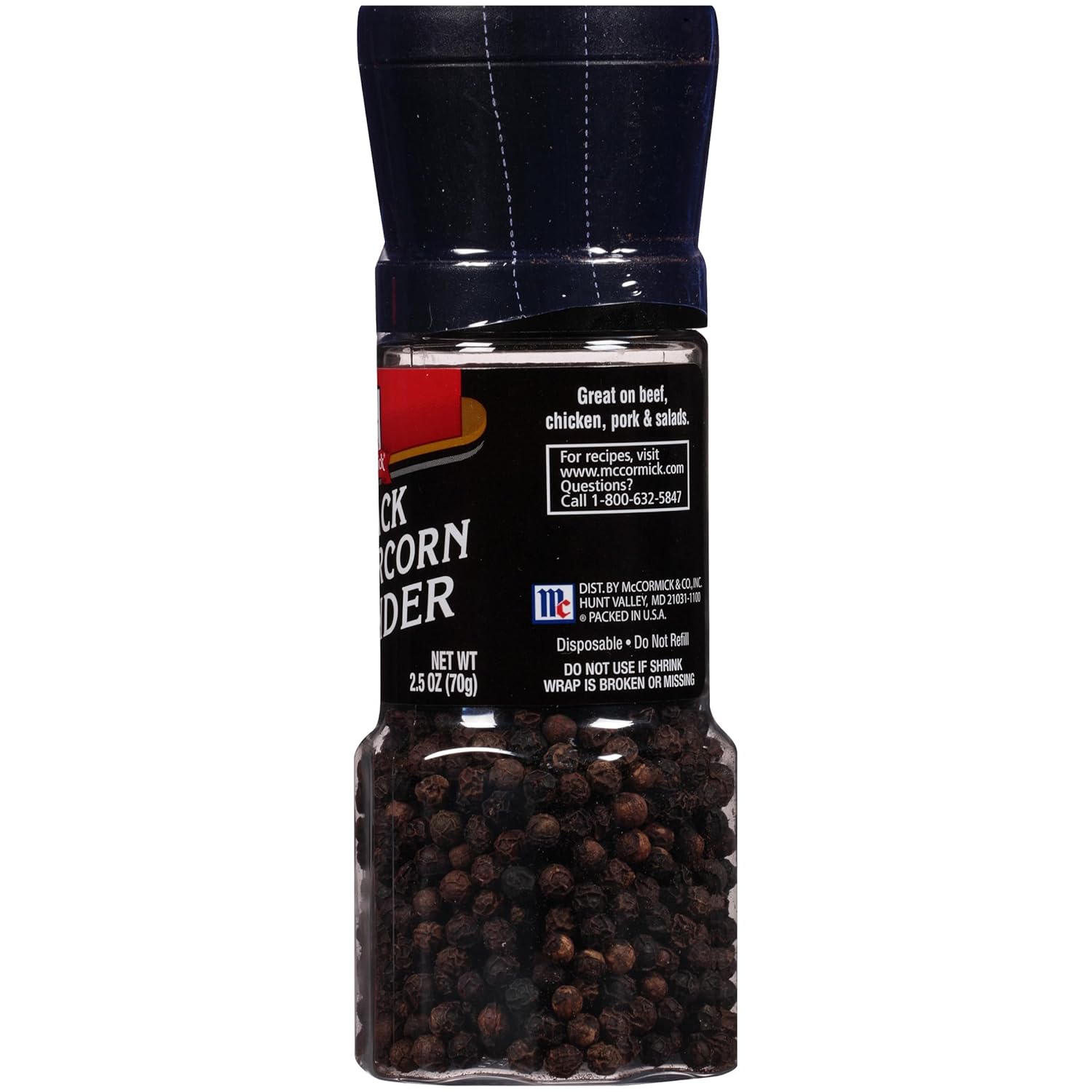 McCormick Black Peppercorn Grinder – Faster Meal Prep for Busy Home Cooks, Fresh Pepper on Demand