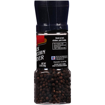 McCormick Black Peppercorn Grinder – Faster Meal Prep for Busy Home Cooks, Fresh Pepper on Demand