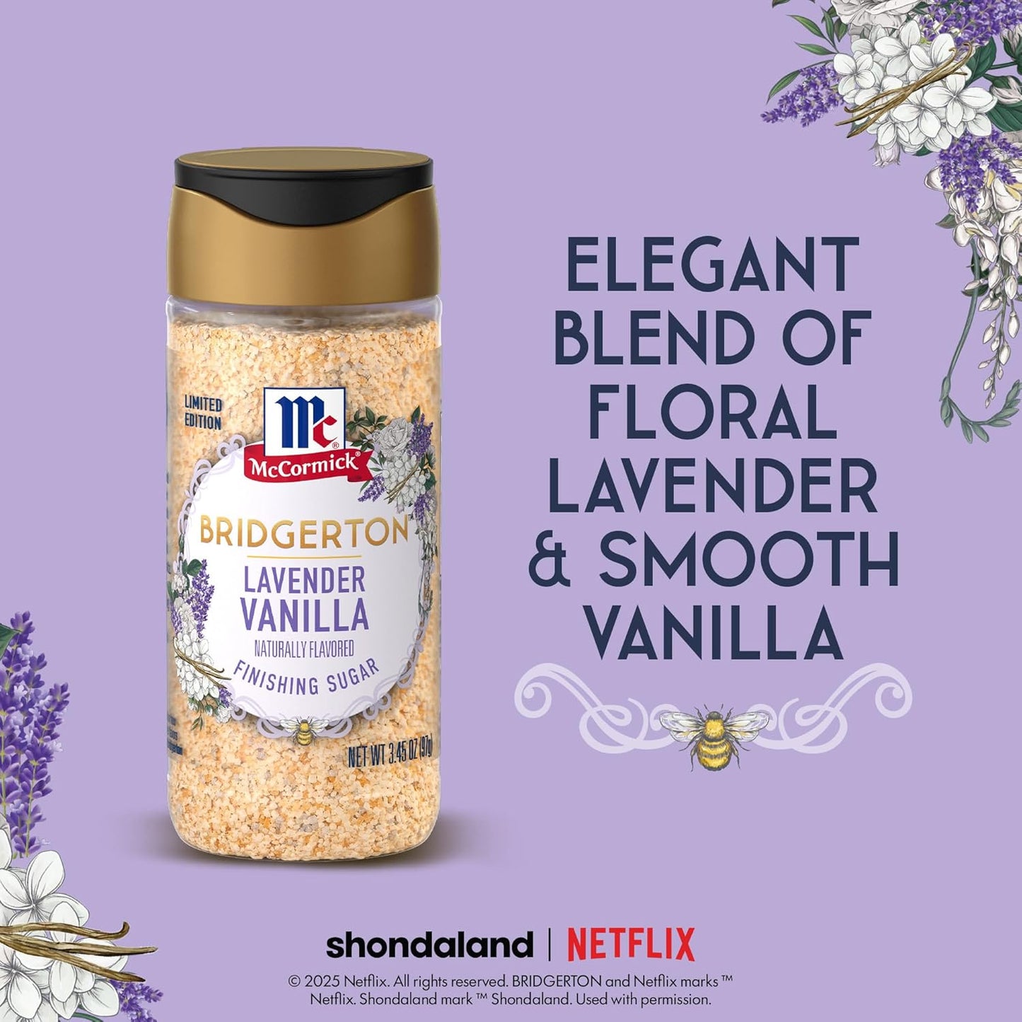 McCormick Bridgerton Finishing Sugar – Lavender Vanilla, Limited Edition Birthday Gift for Women Who Love Baking and Cocktails