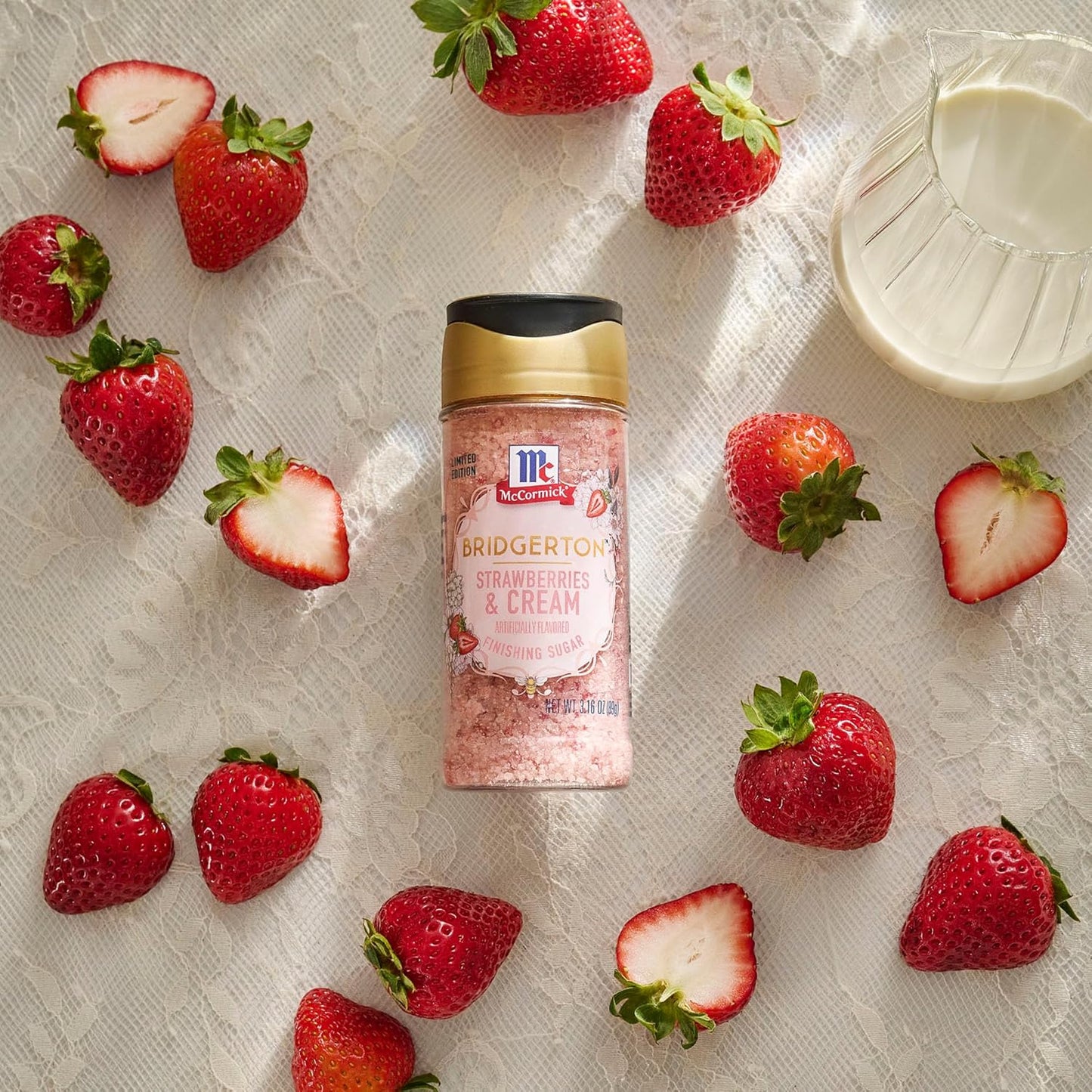 McCormick Bridgerton Finishing Sugar – Limited Edition Birthday Gift for Bridgerton Fans, Strawberries & Cream Dessert Garnish