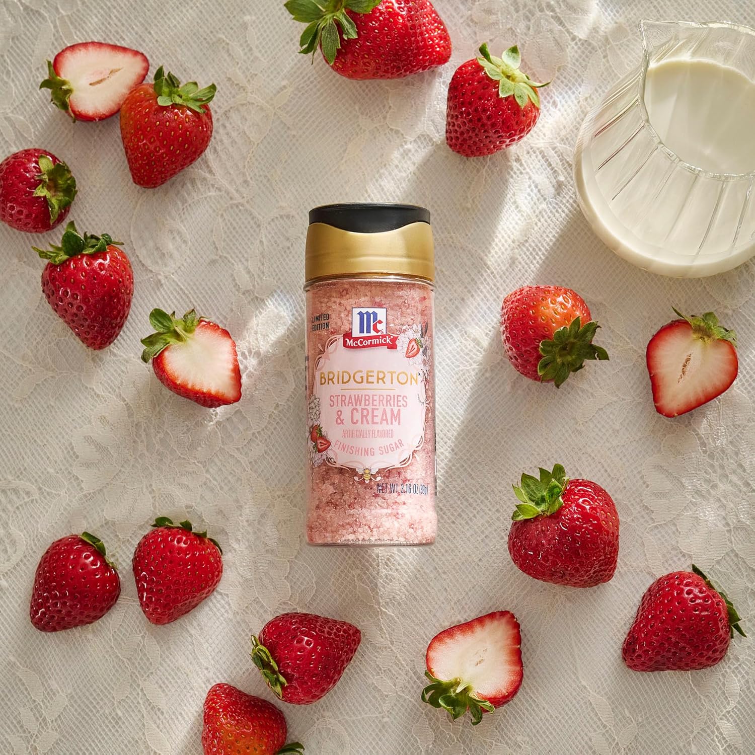McCormick Bridgerton Finishing Sugar – Limited Edition Birthday Gift for Bridgerton Fans, Strawberries & Cream Dessert Garnish