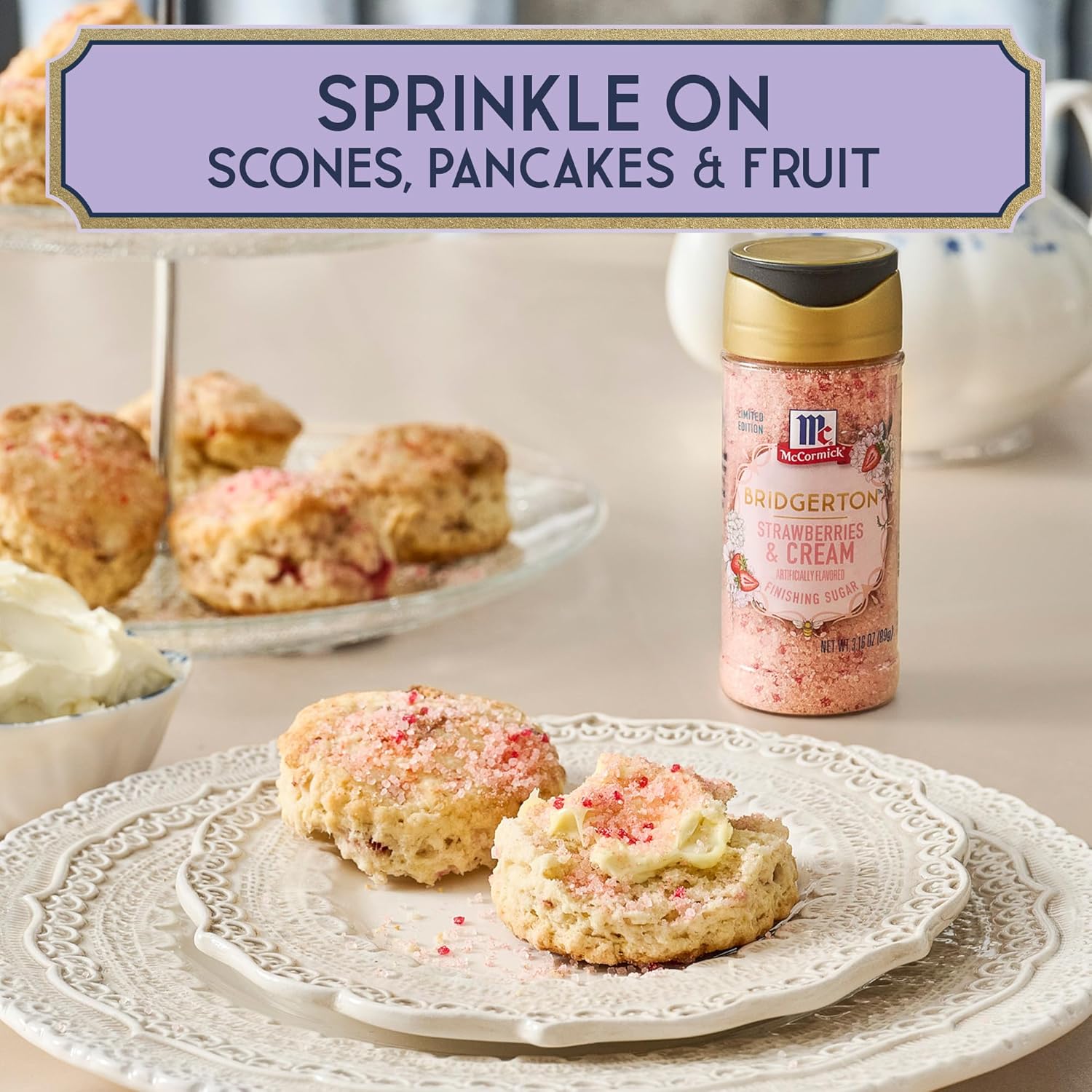 McCormick Bridgerton Finishing Sugar – Limited Edition Birthday Gift for Bridgerton Fans, Strawberries & Cream Dessert Garnish