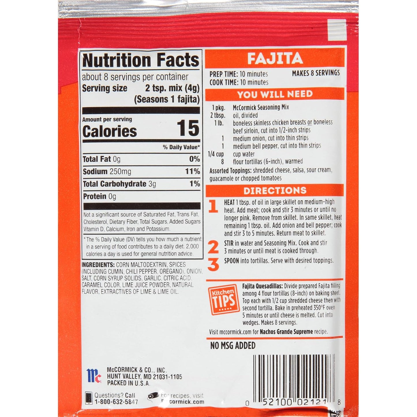 McCormick Fajita Seasoning Mix – Pantry Friendly Spice Packet for Sizzling Home Fajita Dinners and Tex-Mex Nights