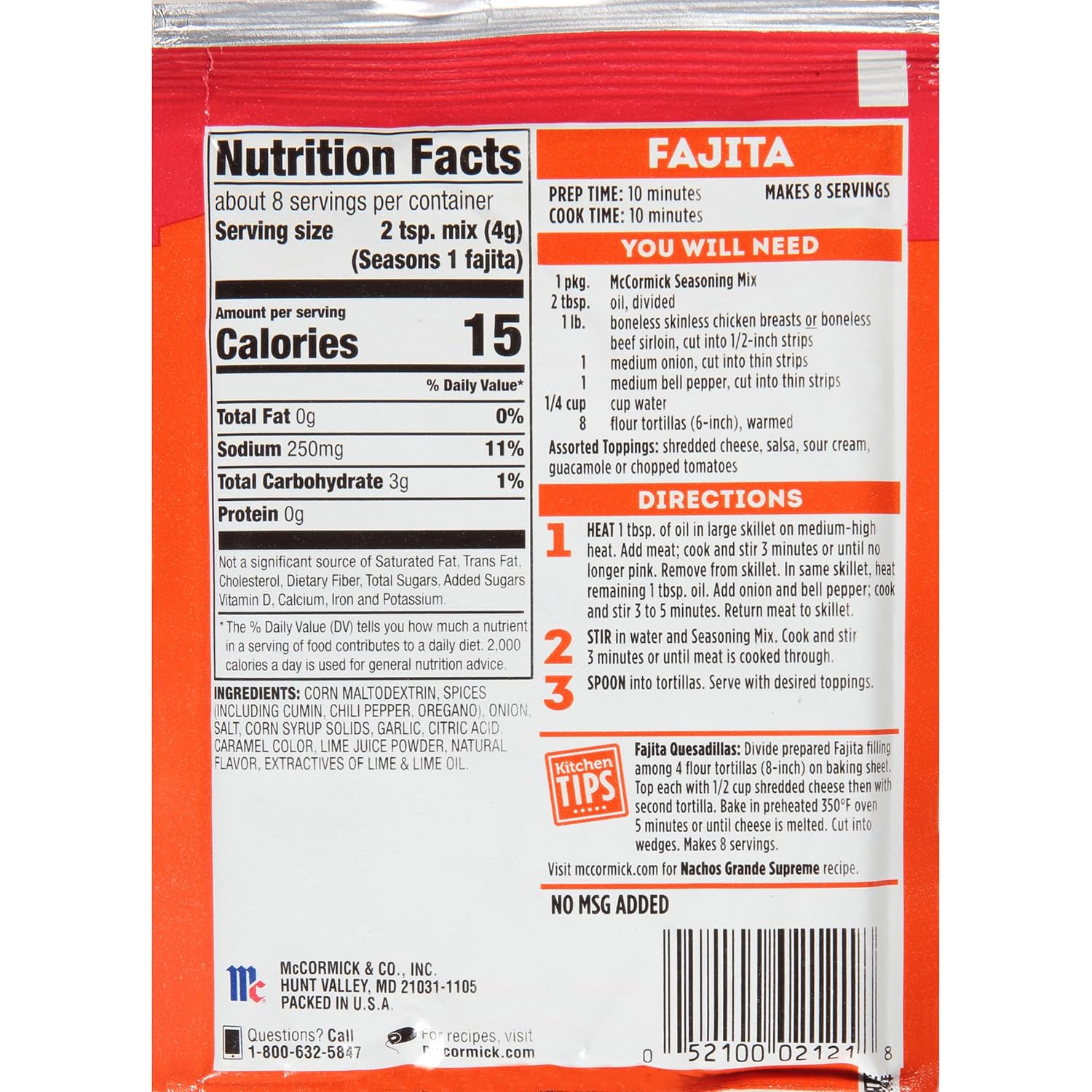 McCormick Fajita Seasoning Mix – Pantry Friendly Spice Packet for Sizzling Home Fajita Dinners and Tex-Mex Nights