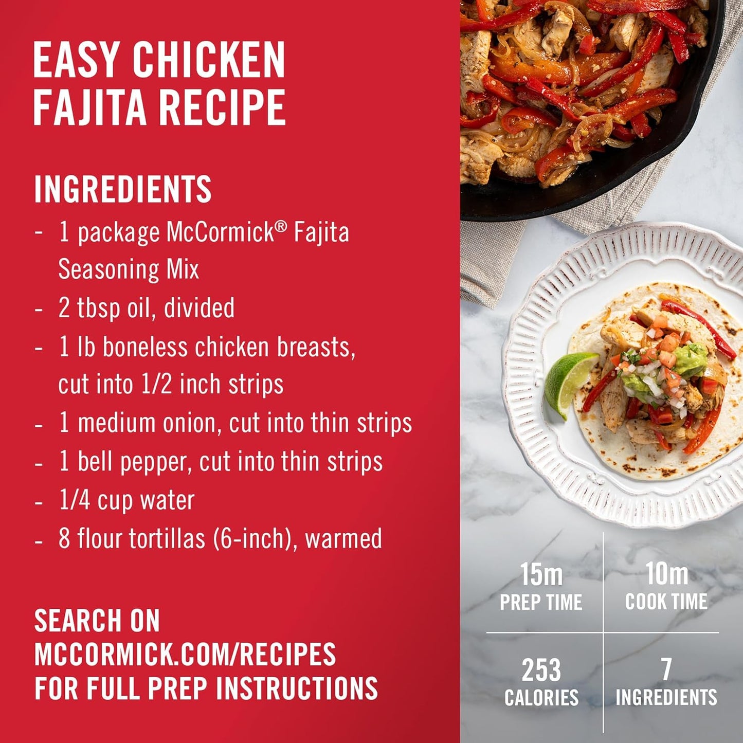 McCormick Fajita Seasoning Mix – Pantry Friendly Spice Packet for Sizzling Home Fajita Dinners and Tex-Mex Nights