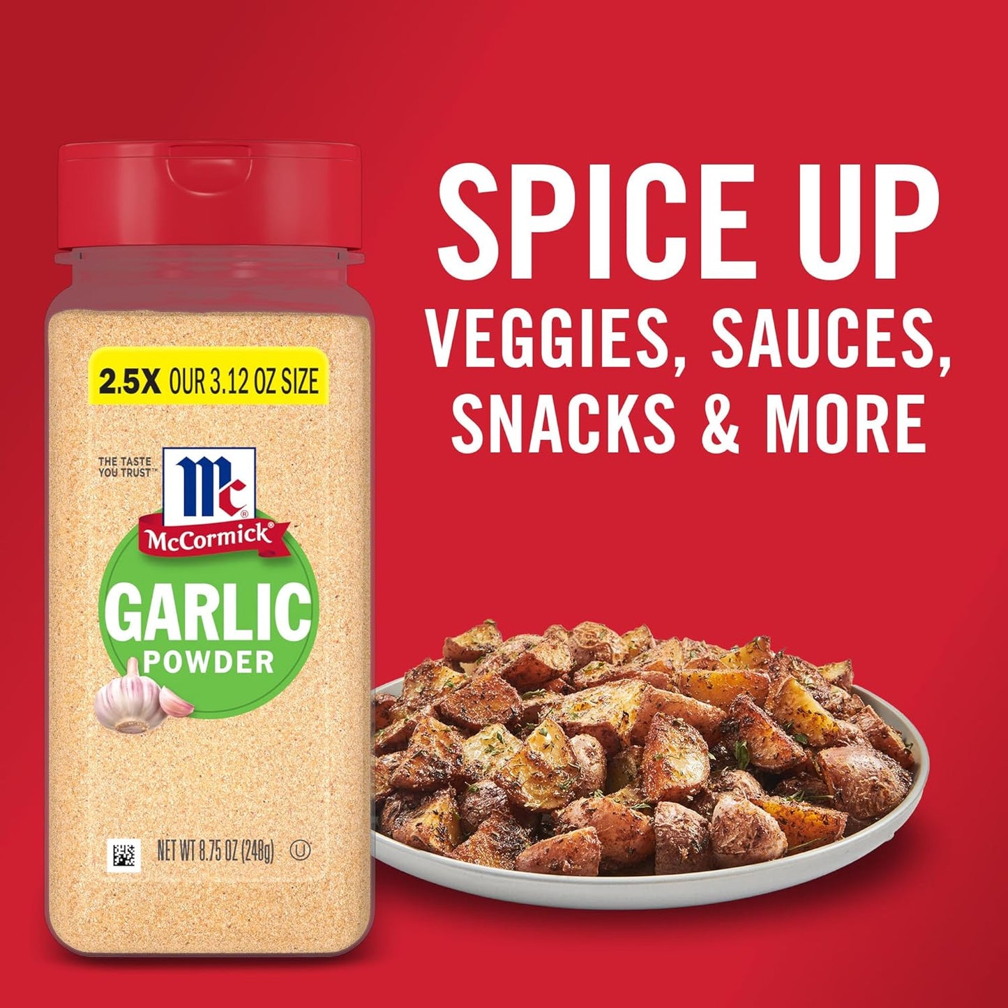 McCormick Garlic Powder – Non-GMO Seasoning for Wellness-Focused Family Meals, 8.75 oz