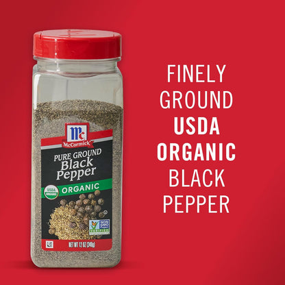 McCormick Organic Black Pepper – Thoughtful Housewarming Gift for Home Cooks, 12 oz Bottle