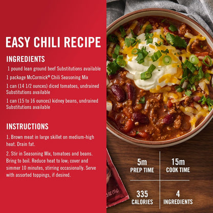 McCormick Original Chili Seasoning Mix for Vegetarian Bean Chili, No MSG Clean Label