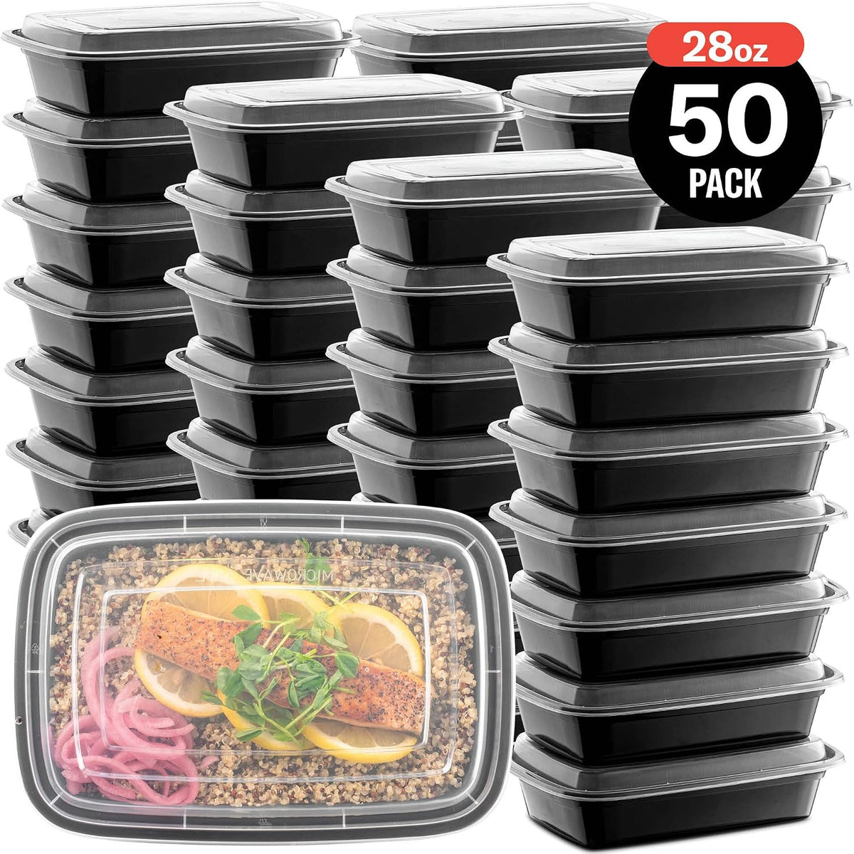 MealVault Pro – Less-Is-More Food Storage for Neutral Spaces, 50-Pack 28 oz BPA-Free Bento Box