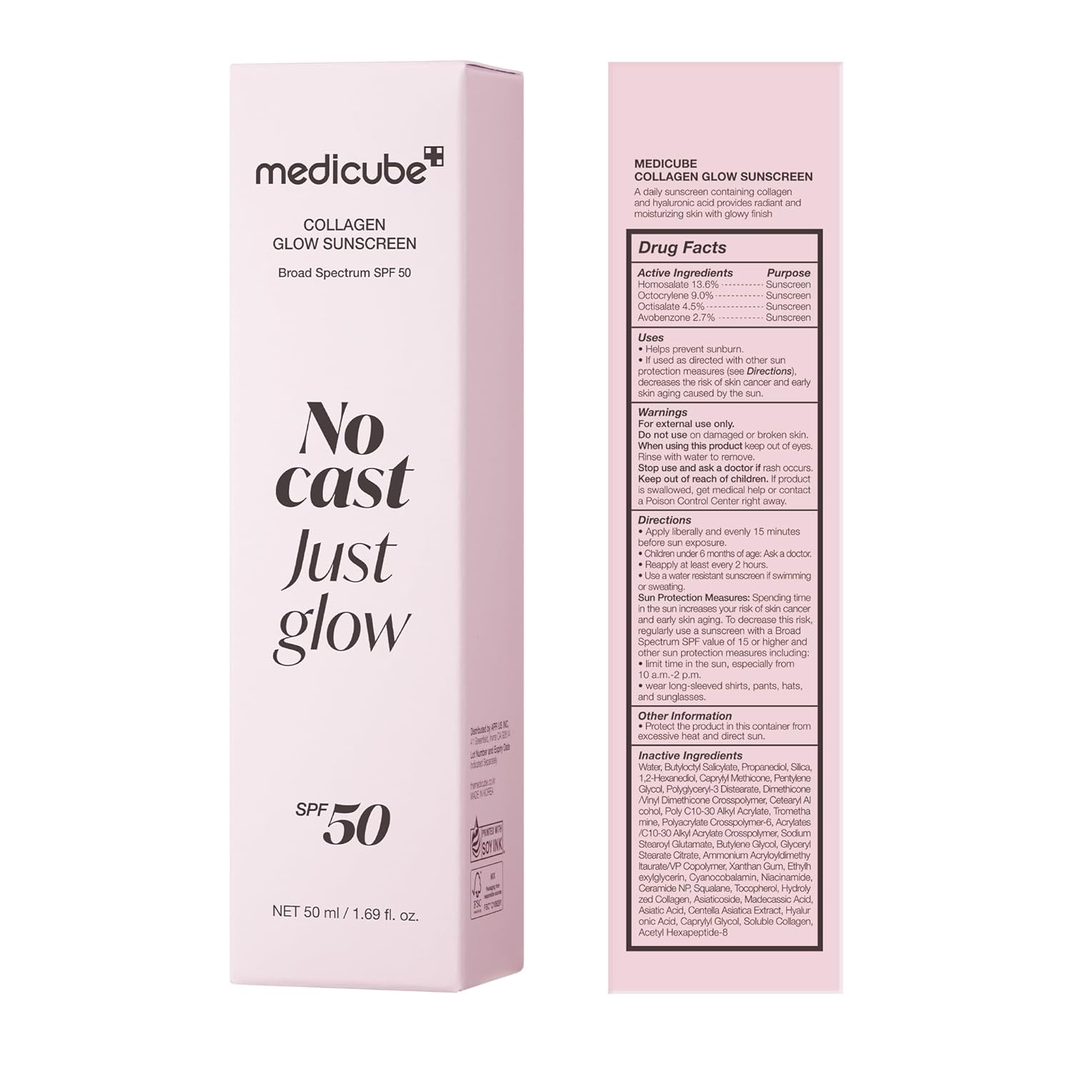 medicube No Cast Just Glow Collagen Sunscreen – Morning Self-Care Ritual, SPF 50 Hydrating Sun Defense for Calm, Glowing Skin