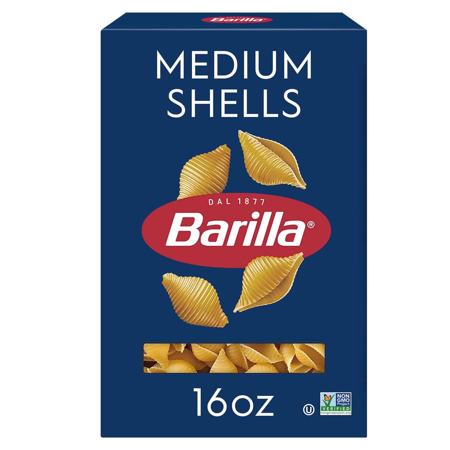 medium shell (mezzo conchiglie) shape with concave interior and exterior ridges for sauce retention