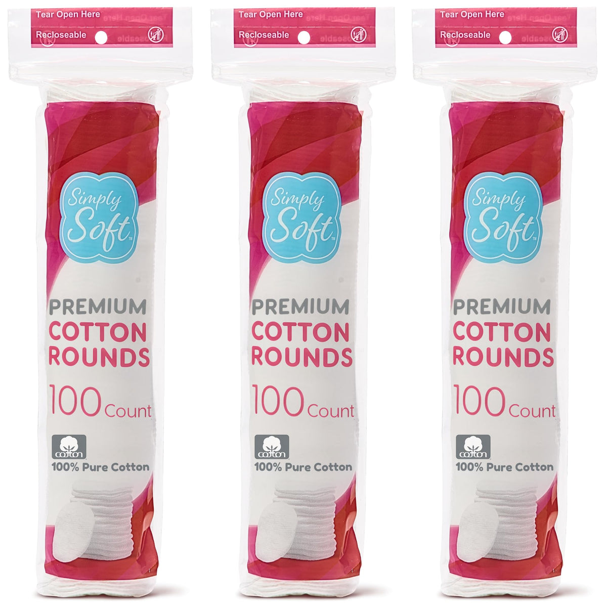 Medline Simply Soft Cotton Rounds (300 Count), 100% Cotton Absorbent and Textured Cotton Pads, Lint-Free