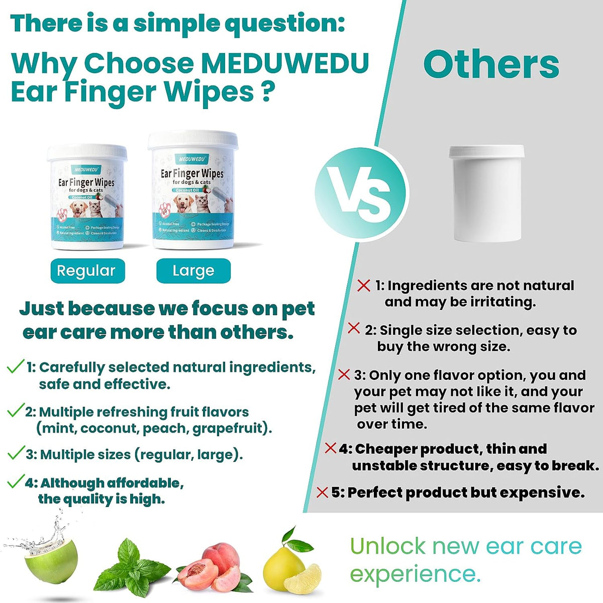 MEDUWEDU Otic Finger Wipes – Calming Pet Ear Care Ritual for Sensitive Dogs and Cats, Unscented