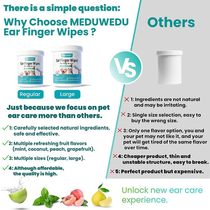 MEDUWEDU Otic Finger Wipes – Calming Pet Ear Care Ritual for Sensitive Dogs and Cats, Unscented