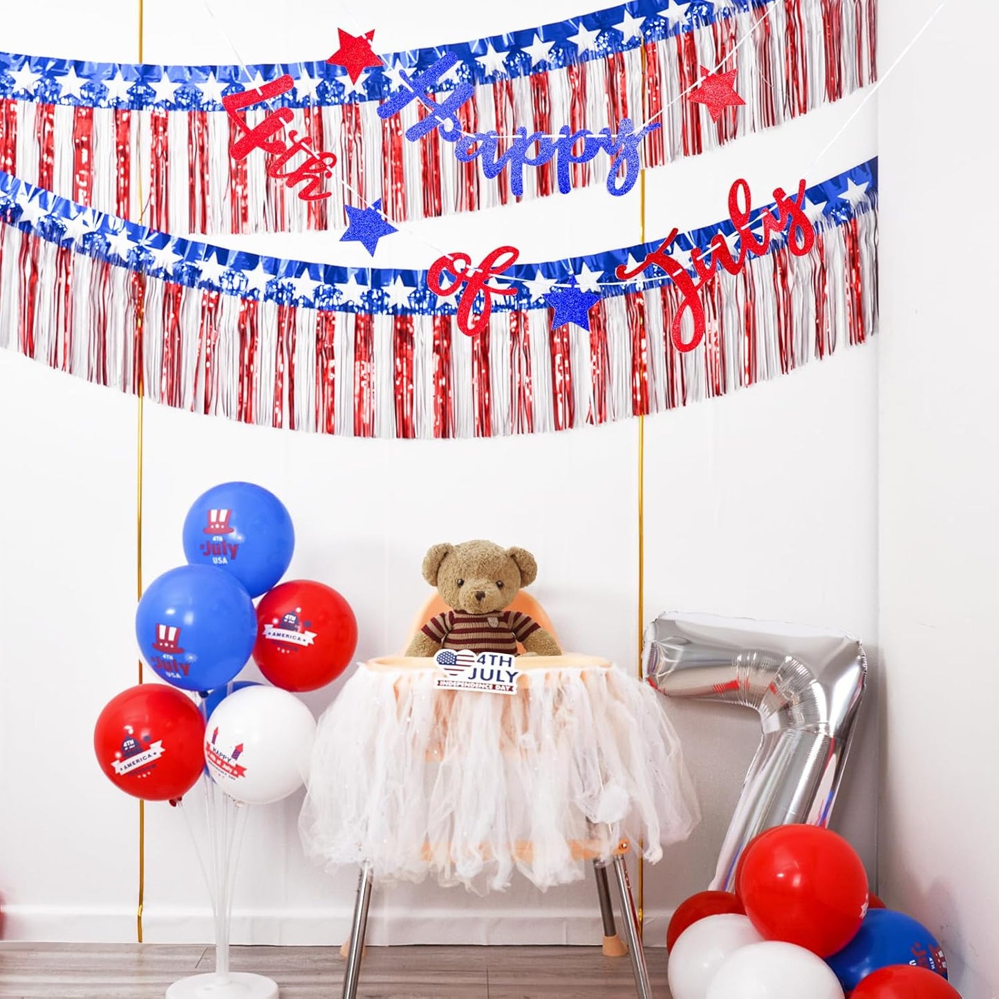 Mega-L 4th of July Metallic Fringe Streamers – 2-Pack Weatherproof Backdrop for Camping & Backyard Events
