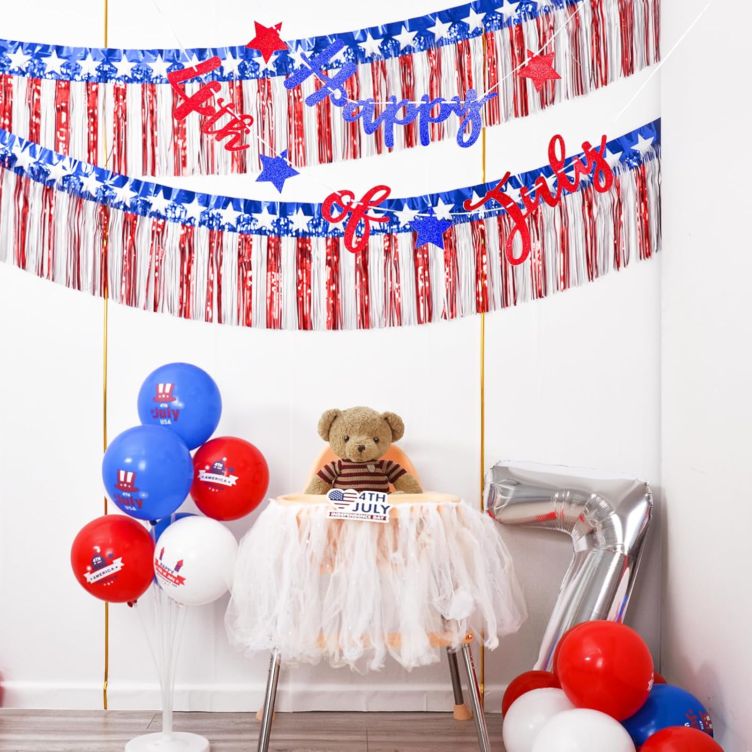 Mega-L 4th of July Metallic Fringe Streamers – 2-Pack Weatherproof Backdrop for Camping & Backyard Events