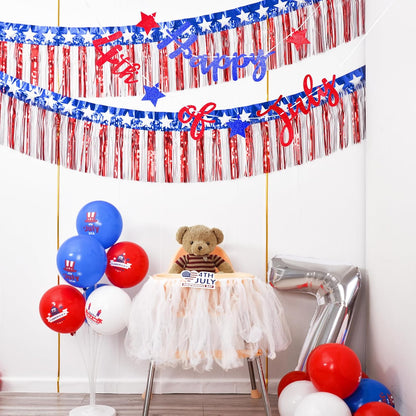 Mega-L 4th of July Metallic Fringe Streamers – 2-Pack Weatherproof Backdrop for Camping & Backyard Events