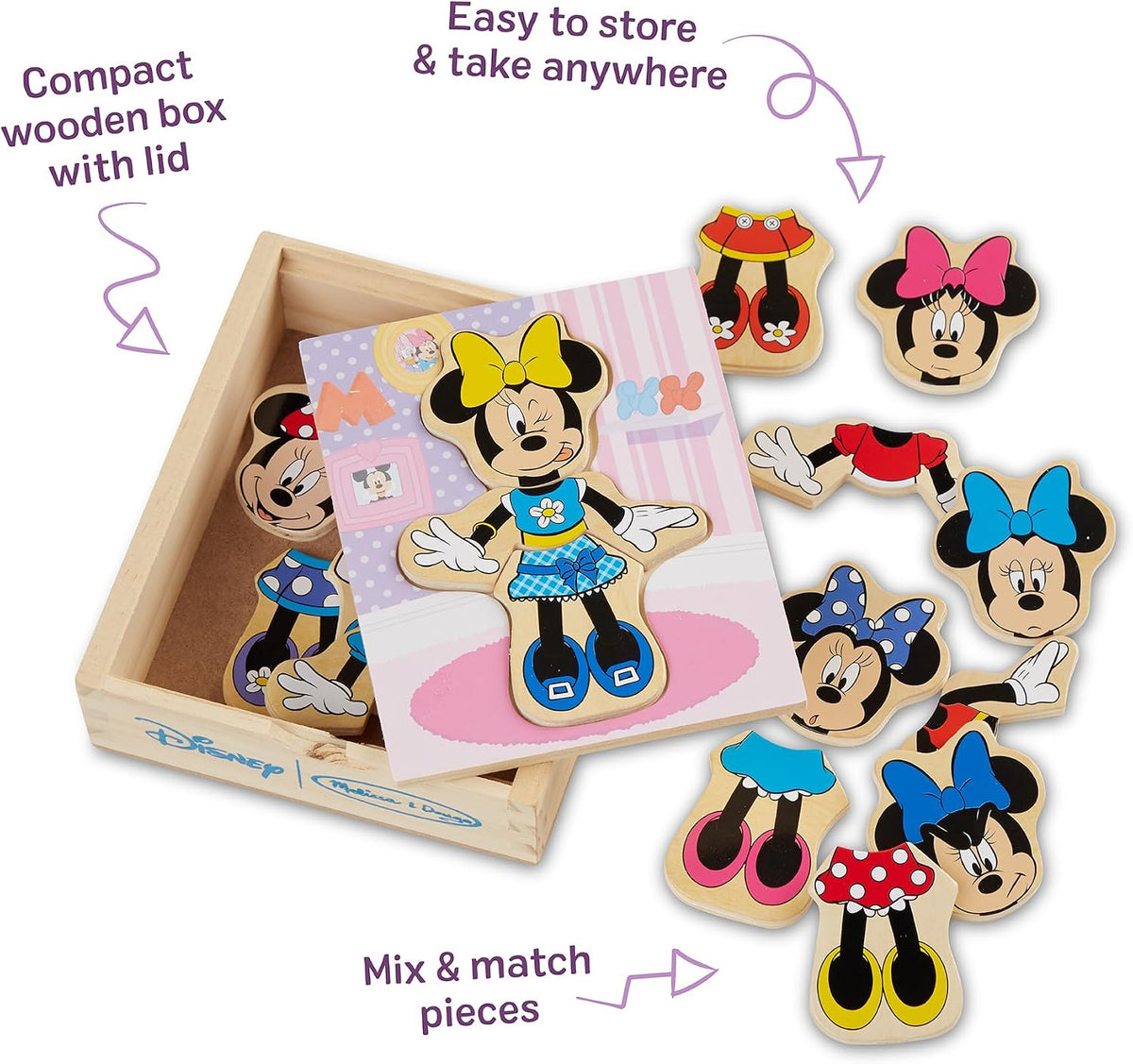 Melissa & Doug Disney Minnie Mouse Wooden Dress-Up Set – Grandparent Gift for Disney-Loving Toddler Ages 3+