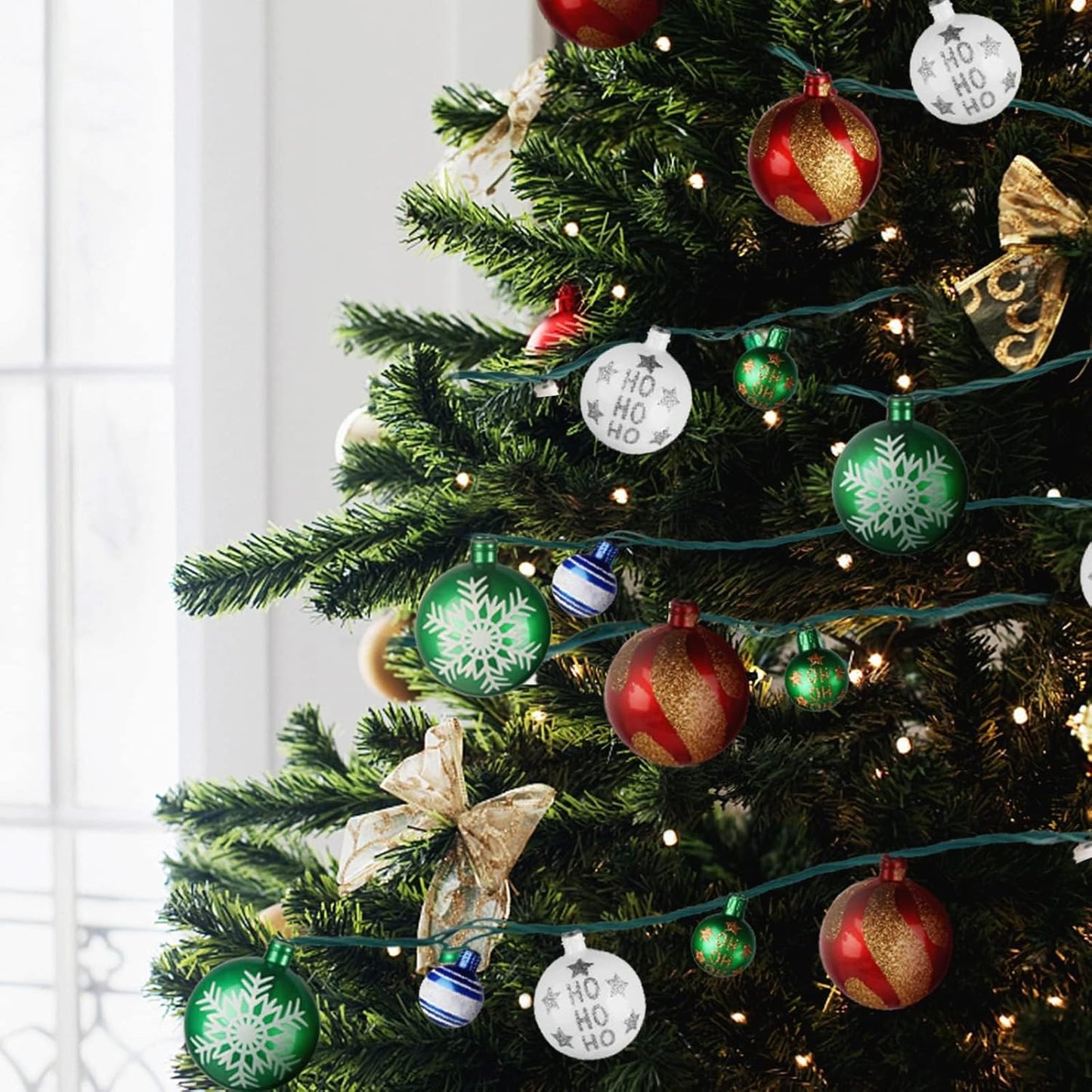 MerryMuse Patterned Ball Christmas Lights for Mantel and Staircase, 25 Resin LED Bulbs, Plug-in Holiday Home Accent