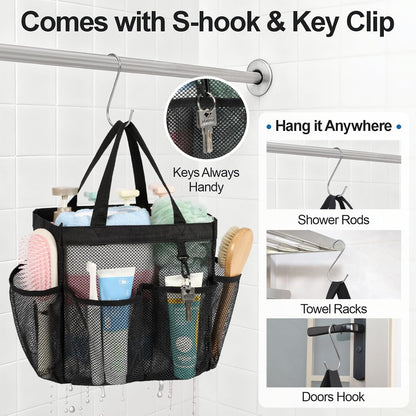 Mesh Shower Caddy Portable - Effortless Less-Is-More Bathroom Carry, Collapsible Mesh Tote in Black