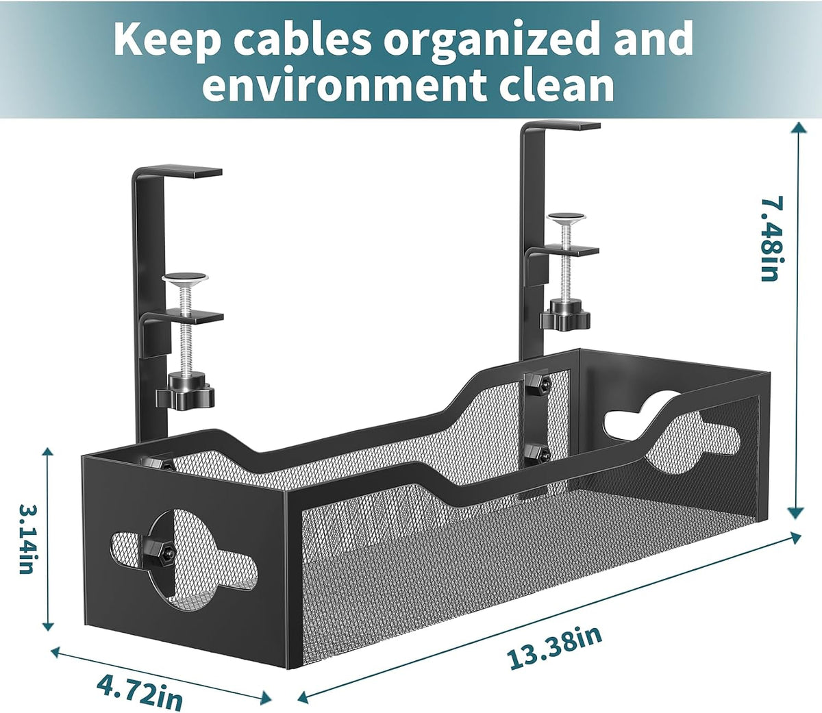 Mesh Under Desk Cord Basket – Family-Safe Cable Management for Homework Stations, Tool-Free Clamp Tray