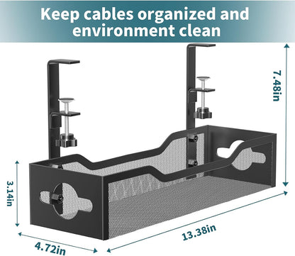 Mesh Under Desk Cord Basket – Family-Safe Cable Management for Homework Stations, Tool-Free Clamp Tray