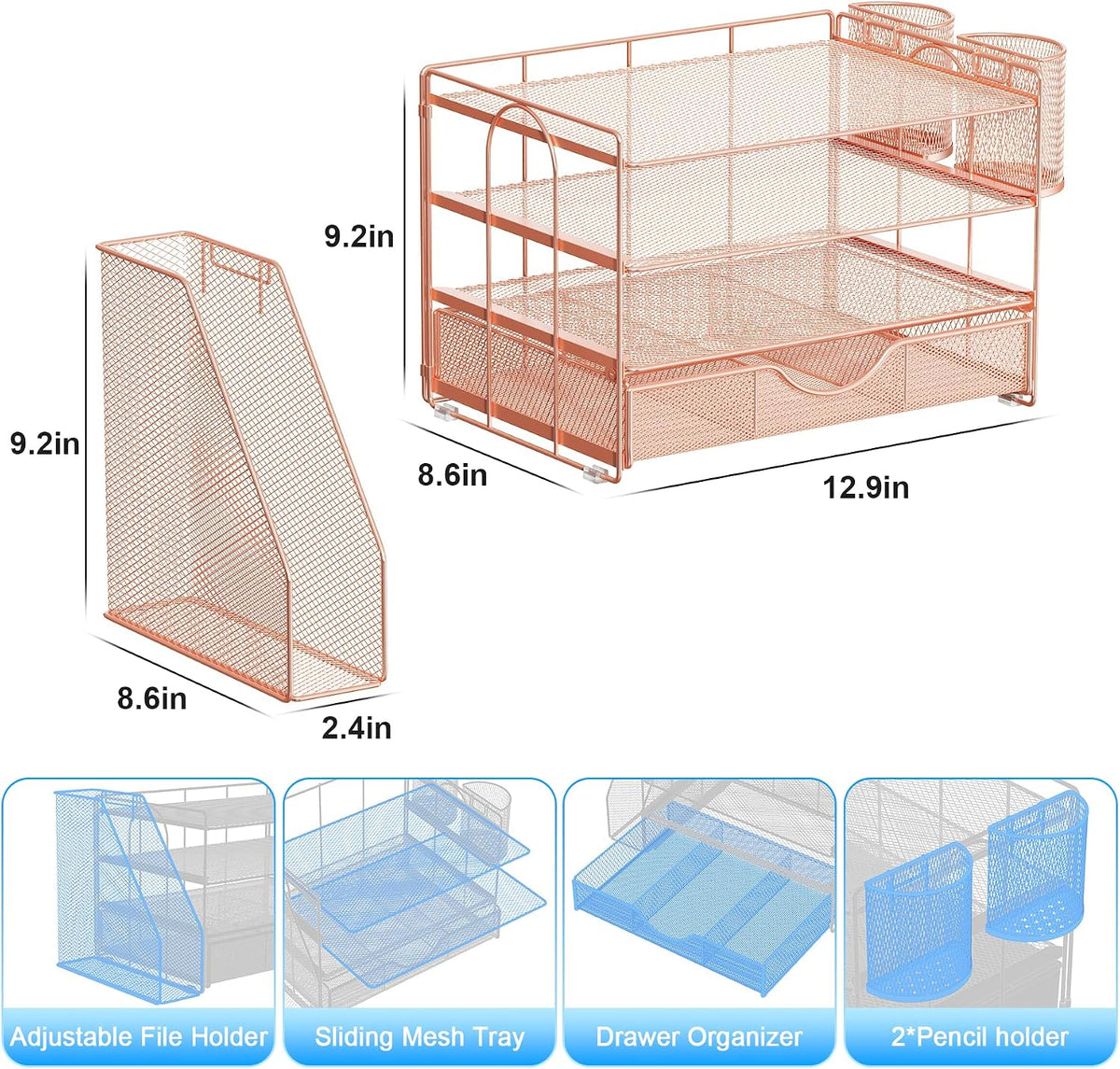 metal mesh body with solid steel frame, epoxy/powder-coated for rust resistance