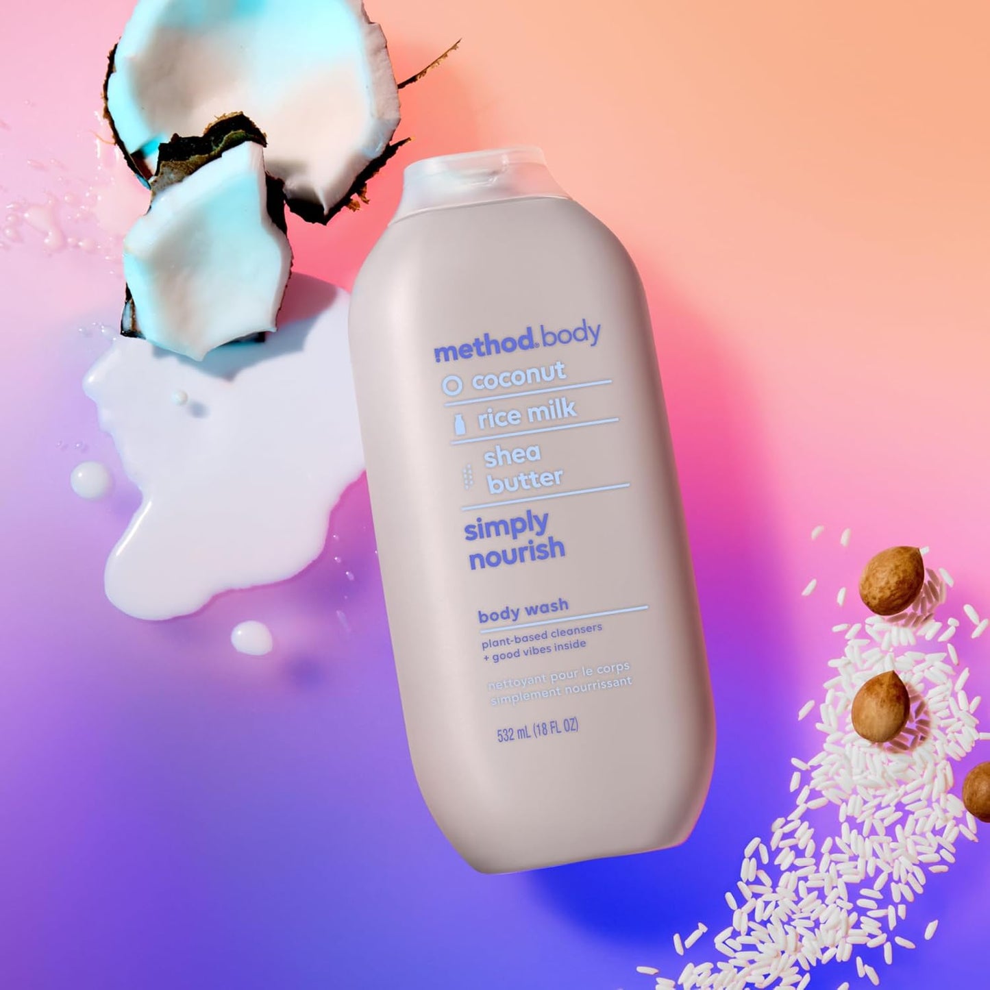 Method Body Wash Simply Nourish 3-Pack – Clean Design Neutral Pump Bottles for Uncluttered Bathroom Storage