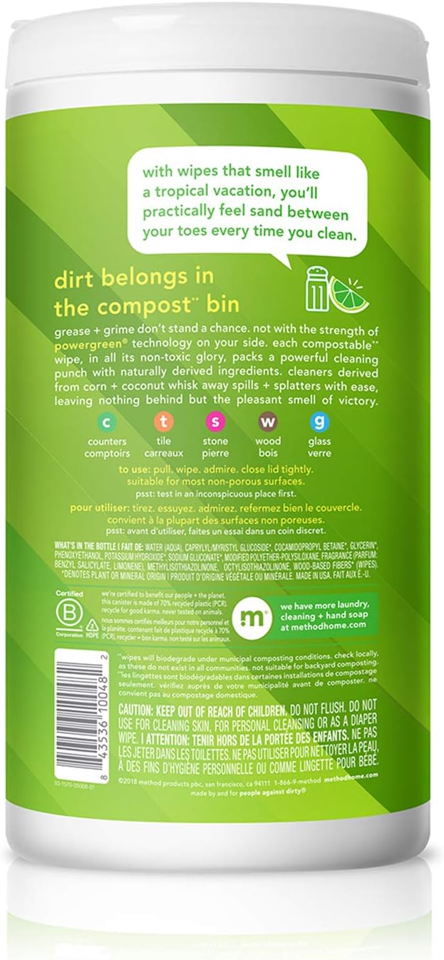 Method Lime & Sea Salt All-Purpose Wipes as a Housewarming Gift, Plant-Based Bulk Pack for New Homeowners